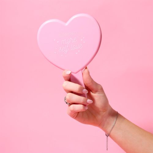 Sunkissed Handheld Heart-Shaped More Self Love Makeup Mirror